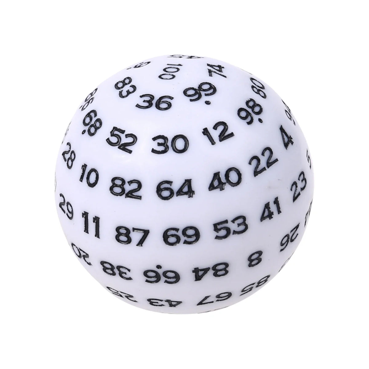 Acrylic 100-sided D100 polyhedral dice for tabletop RPG games, 48mm size, with vibrant colors and clear numbering.