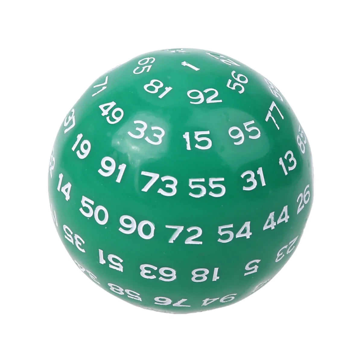 A 48mm acrylic 100-sided D100 polyhedral dice for tabletop RPG games, featuring vibrant colors and engraved number design.