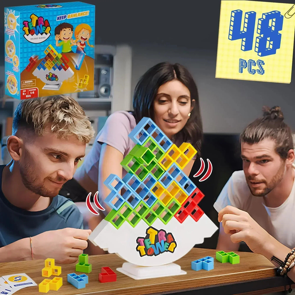FanzyMarket Tetra Tower Balance Stacking Game with 32 pieces, a family-friendly puzzle for kids and adults in sports and entertainment.
