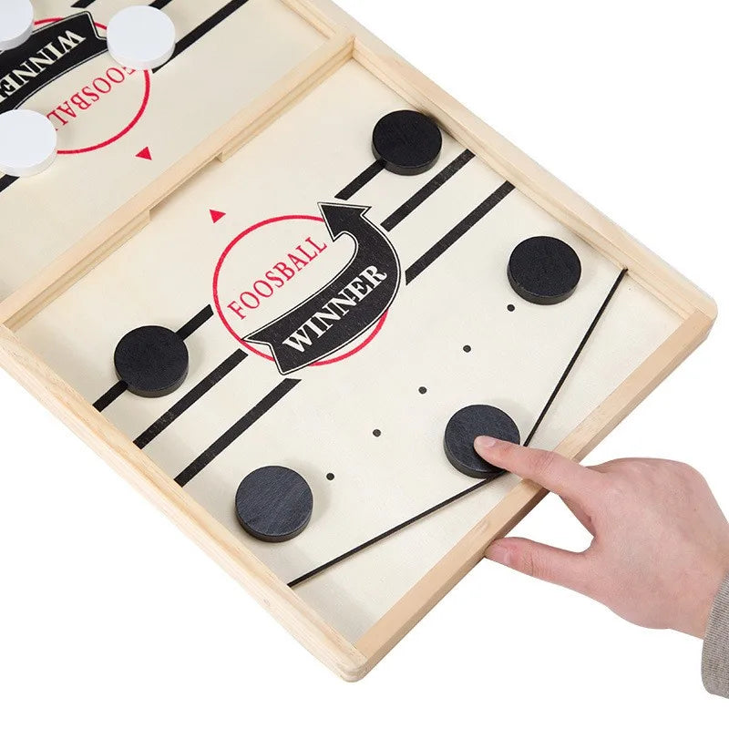 FanzyMarket wooden sling puck catapult board game for two players, family and parent-child tabletop game, 35cm black wood.