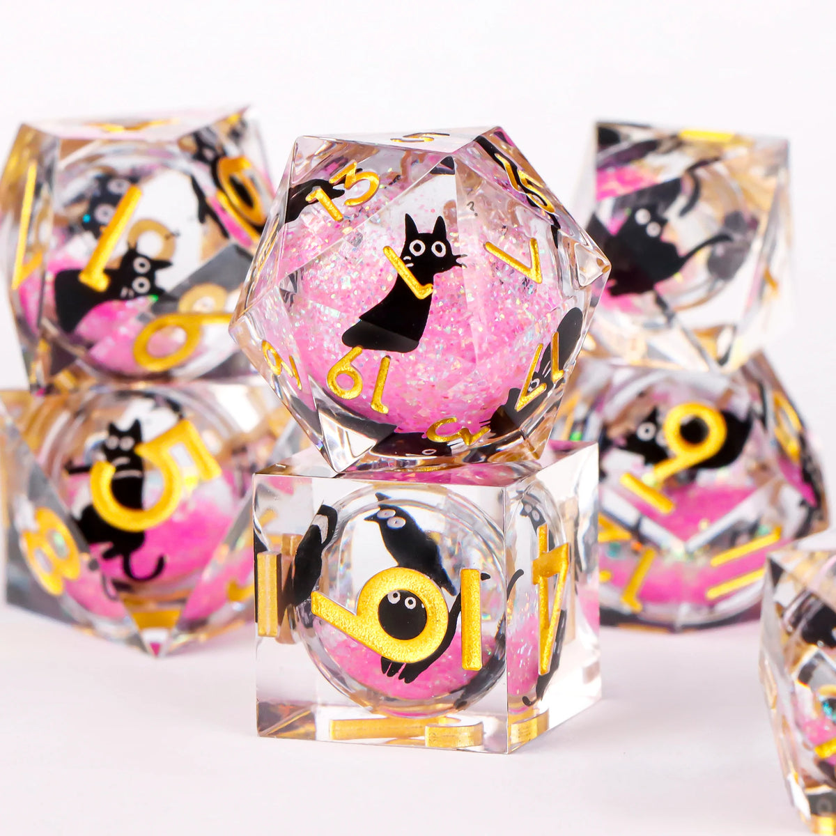 FanzyMarket 7-piece resin polyhedral dice set for D&D and RPGs, includes D20, D12, D10, D8, D6, and D4 in vibrant colors.