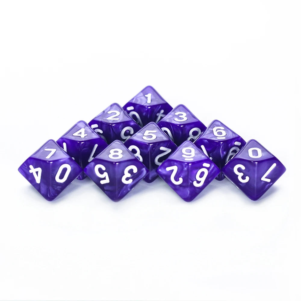 FanzyMarket D10 polyhedral dice set with marble and transparent styles, ideal for D&D, tabletop RPGs, board games, and parties.