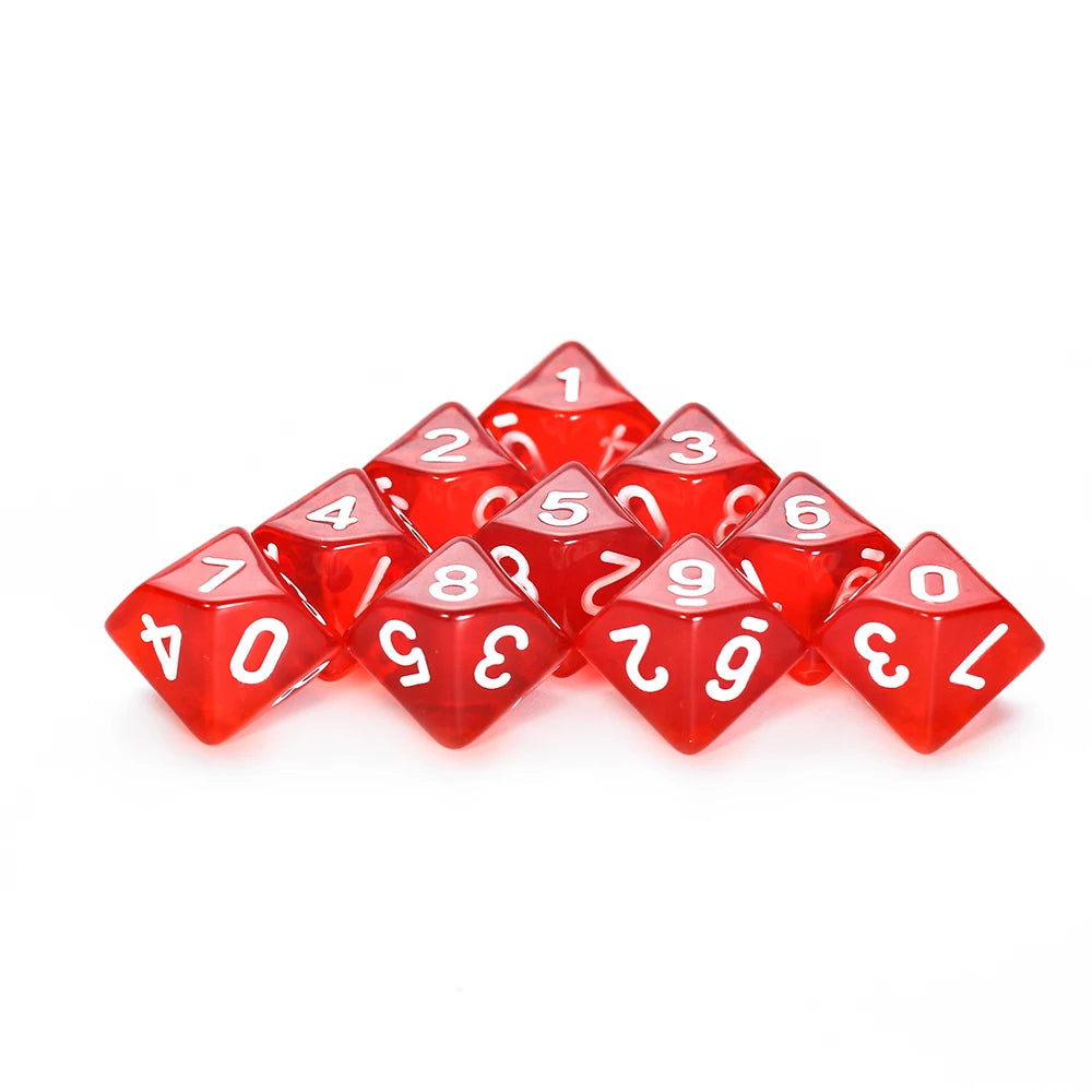FanzyMarket D10 polyhedral dice set with marble and transparent styles for D&D, tabletop RPGs, board games, and parties.