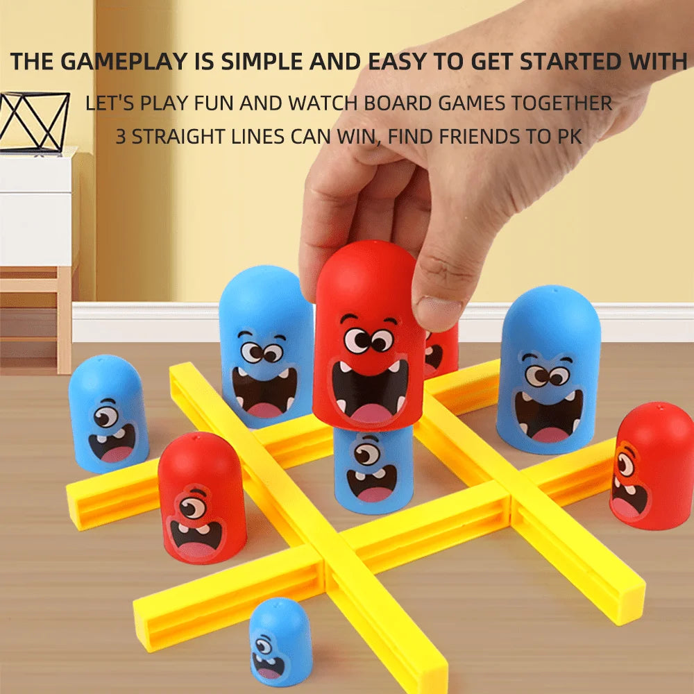 FanzyMarket tabletop Tic Tac Toe and Big-Eats-Small strategy game set, featuring colorful game pieces for kids and adults.