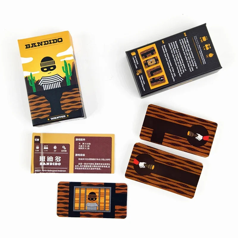 FanzyMarket Bandido Bandida family strategy card game for 1-4 players, featuring colorful cards and bilingual English instructions.