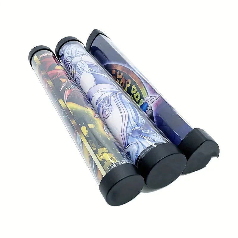 Clear PVC card holder and storage tube for PTCG games, 60mm diameter, suitable for card protection and organization by FanzyMarket.