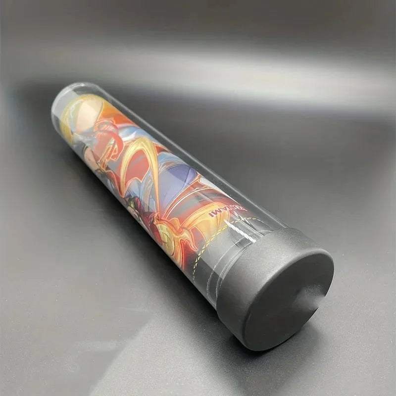 Clear PVC card holder and storage tube for PTCG games, 60mm (2.36 in) diameter, by FanzyMarket for card and mat organization.