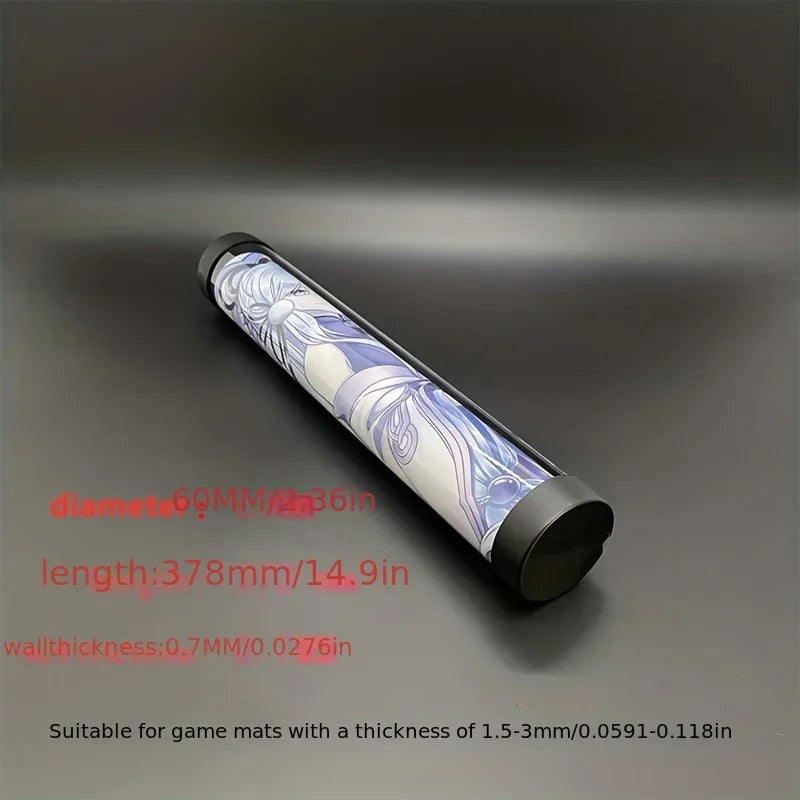 Clear PVC card holder and storage tube for PTCG games, 60mm size, by FanzyMarket, for organizing cards and game mats.