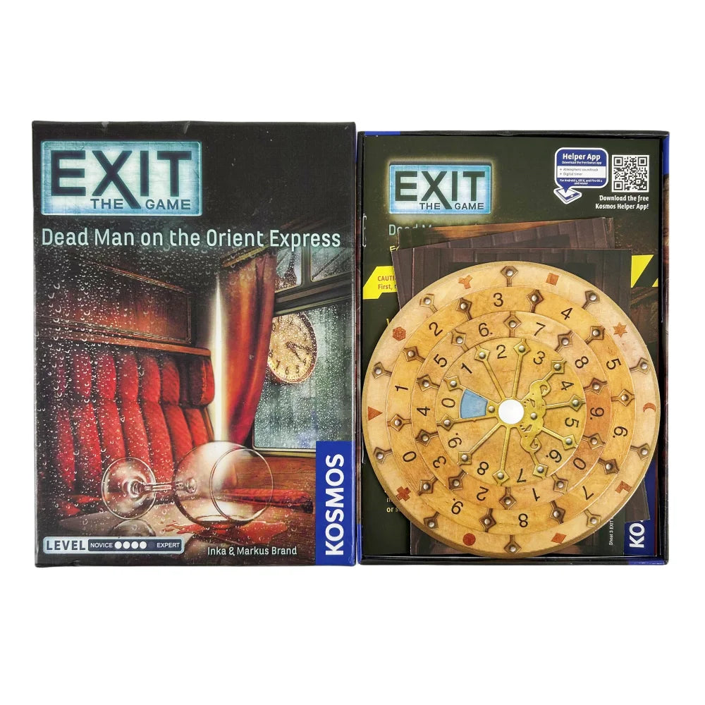 FanzyMarket escape room card game decks featuring The Abandoned Cabin, Haunted Roller Coaster, Dead Man on the Orient Express, and House of Riddles.