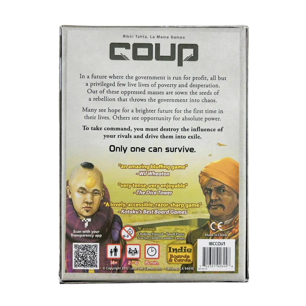 FanzyMarket Coup Reformation Expansion Pack for strategy deduction card game, featuring yellow-themed cards and game components.