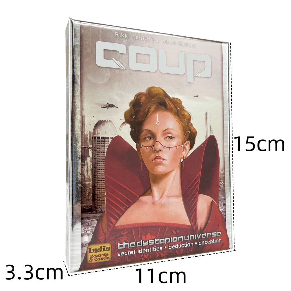 FanzyMarket Coup Reformation Expansion Pack for strategy deduction card game, featuring yellow cards and game components.