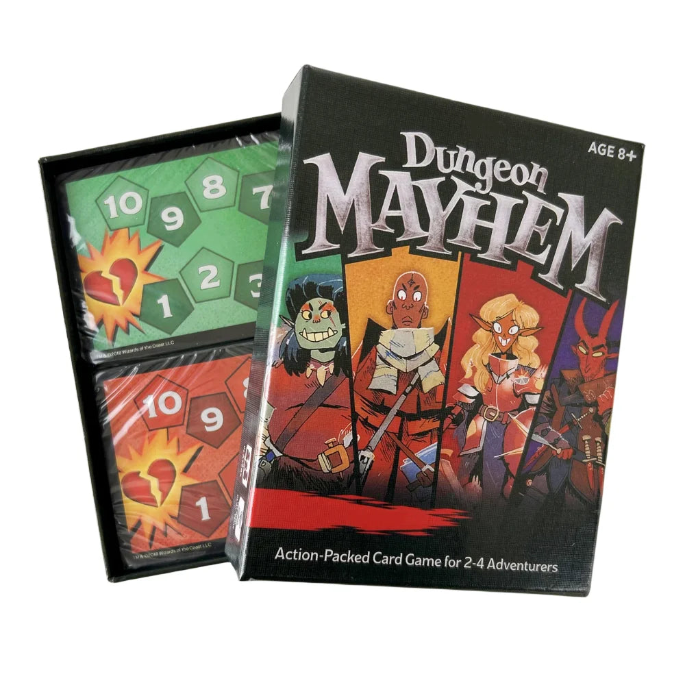 Dungeon Mayhem Card Game 3-Style Family Party Deck by FanzyMarket, featuring colorful cards for fun tabletop gameplay.