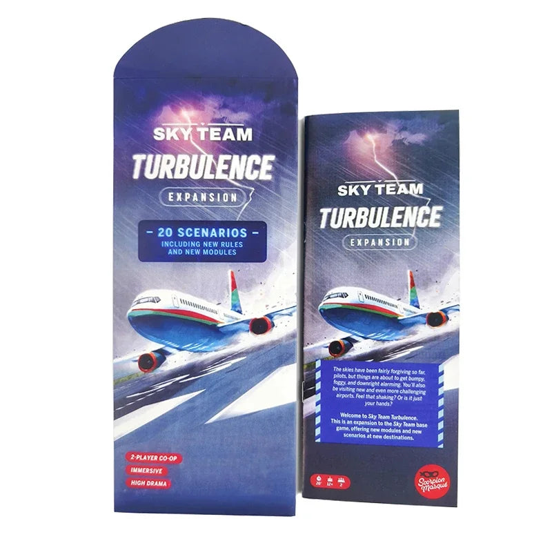 Sky Team Turbulence expansion board game by FanzyMarket with 20 scenarios, cooperative 2-player gameplay, extra rules and modules.