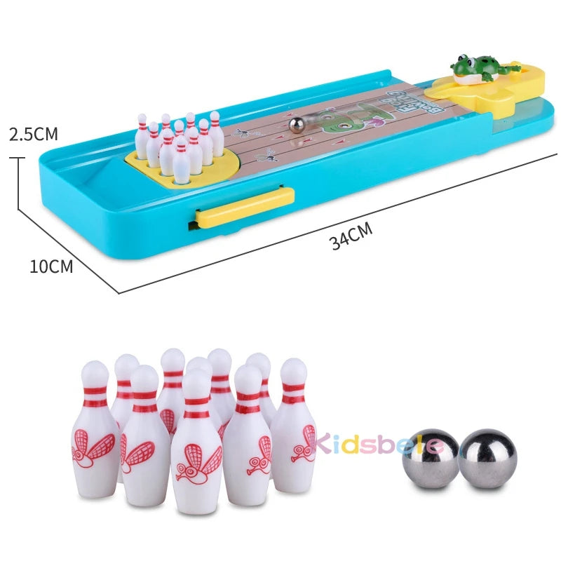 FanzyMarket mini desktop bowling game for kids, tabletop interactive sports and entertainment toy with pins and ball setup.