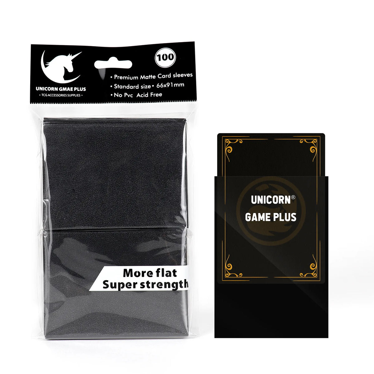 FanzyMarket 100-pack matte card sleeves for trading cards, showing blue protective sleeves for tarot and board game cards.