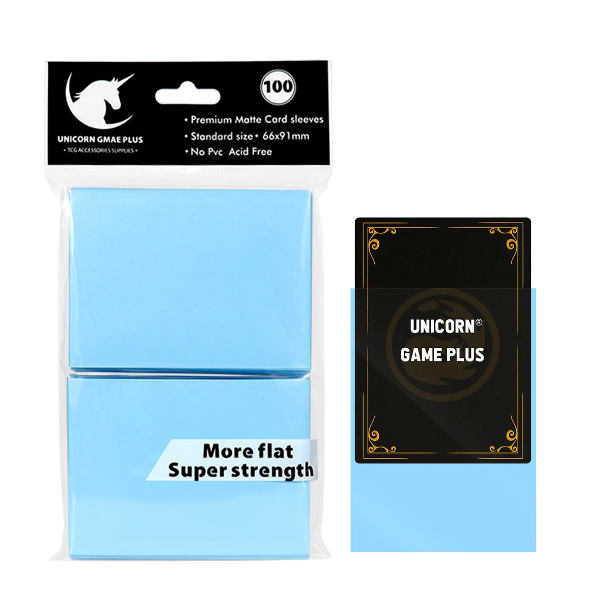 FanzyMarket 100-pack matte card sleeves for standard TCG and tarot cards, lake blue protective sleeves for board games.