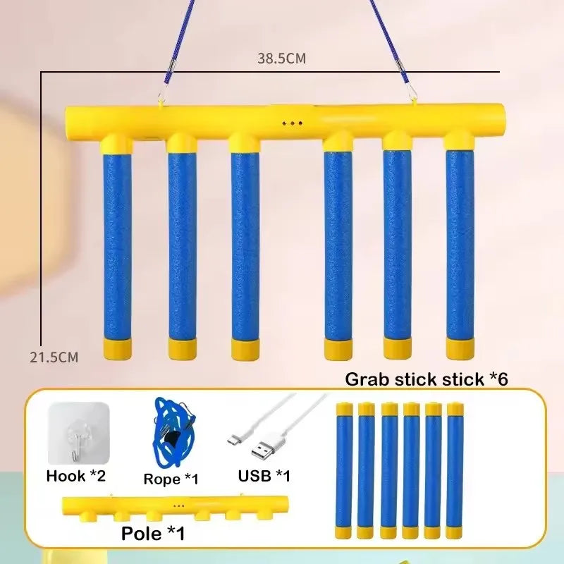 Light blue Falling Catching Sticks game by FanzyMarket, a sensory hand reaction toy for kids and adults in sports and entertainment.