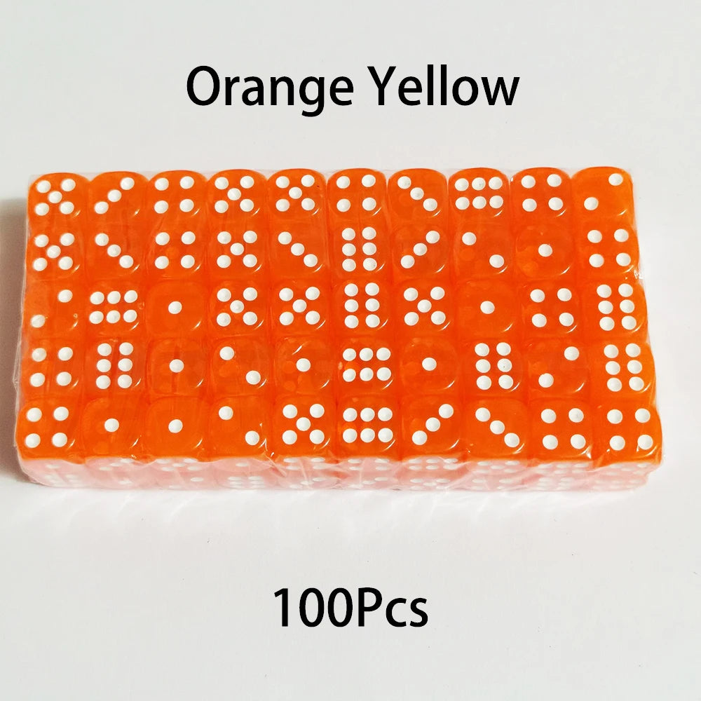 Set of 100 transparent 14mm acrylic six-sided dice with rounded edges for board games and DnD by FanzyMarket.