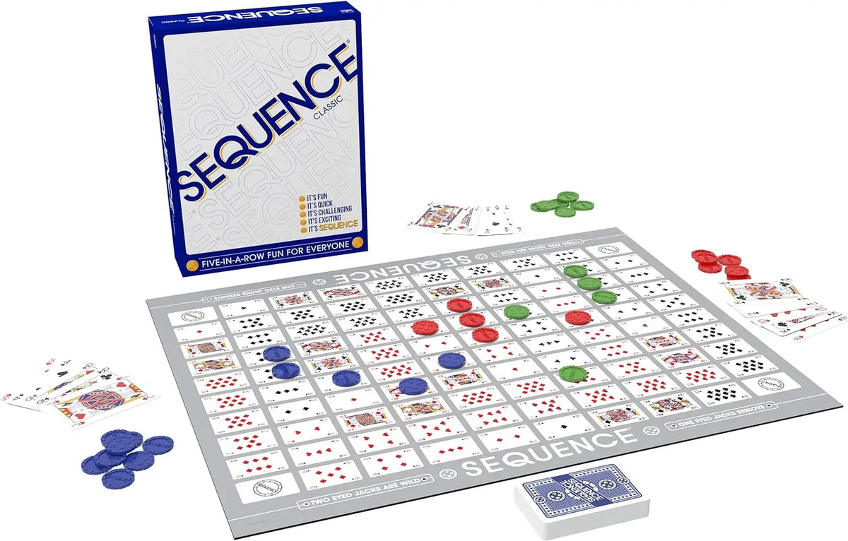 FanzyMarket Sequence Board Game for family fun, featuring a five-in-a-row strategy game for 2 or more players aged 7+.