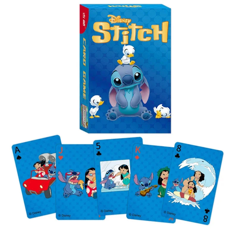 FanzyMarket Stitch and Lots-o'-Huggin' Bear poker playing cards featuring character illustrations for family game night.