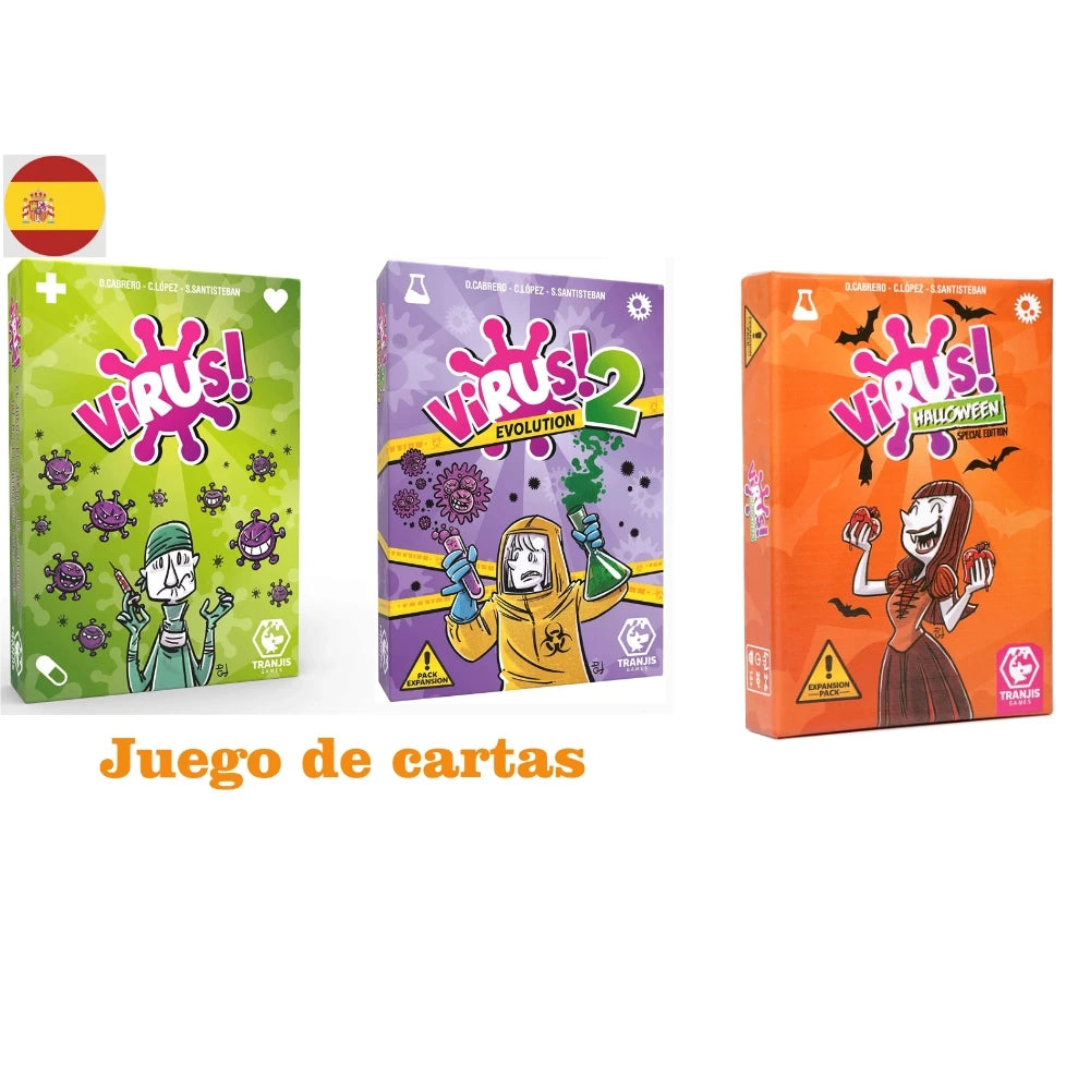 Bilingual Virus Card Game by FanzyMarket, Spanish & English party game for family and friends, ages 14+.