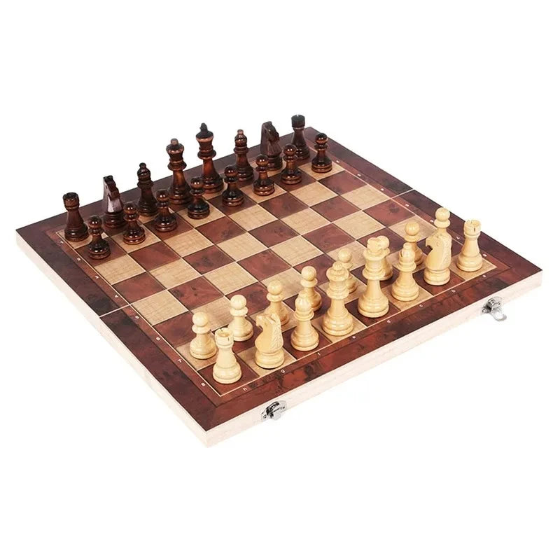 FanzyMarket 3-in-1 travel board game set featuring chess, checkers, and backgammon with dice for portable gaming fun.