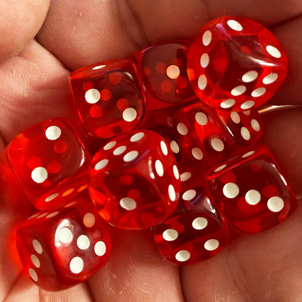 Set of 10 transparent acrylic dice with rounded corners in multiple colors, 14mm size for board and card games by FanzyMarket.