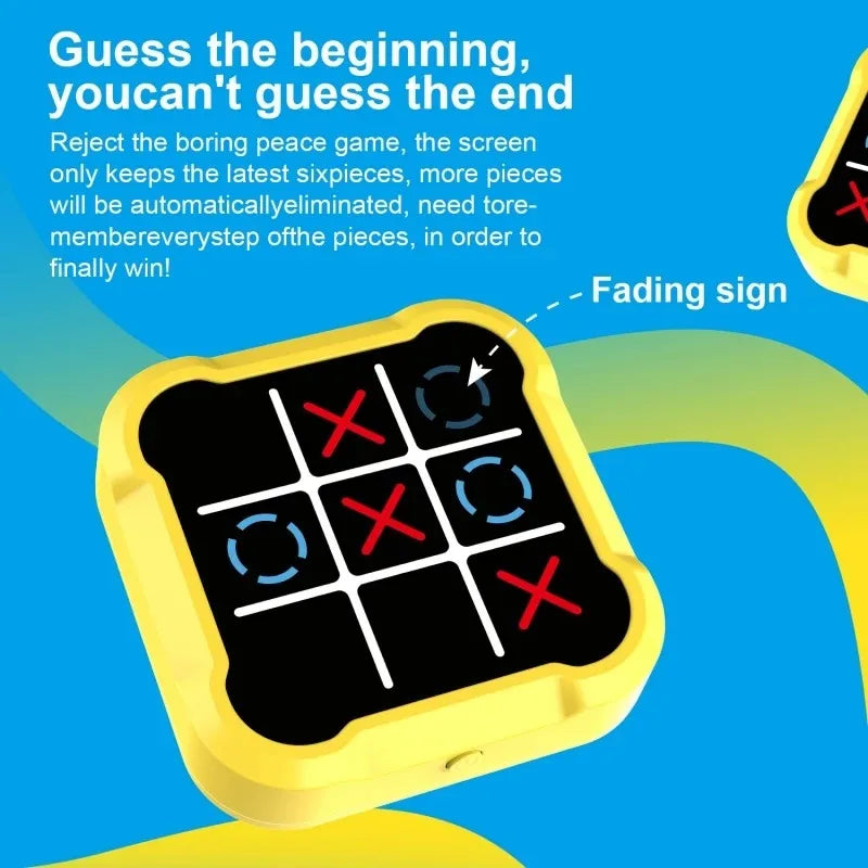 FanzyMarket portable electronic Tic Tac Toe game for kids, educational and interactive brain toy, yellow handheld strategy game.