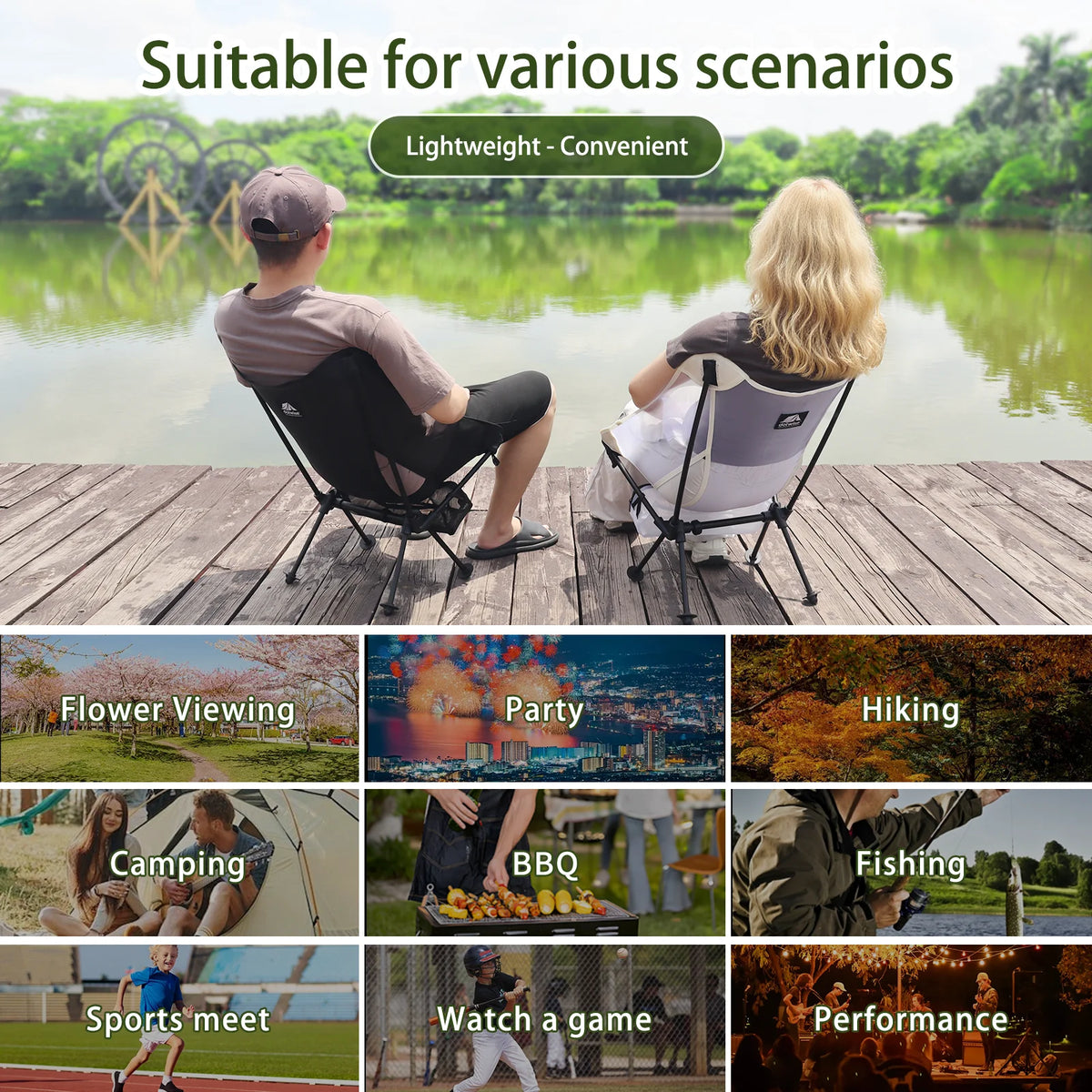 FanzyMarket breathable mesh moon chair, lightweight foldable camping and fishing chair with 7075 aluminum frame and carry bag