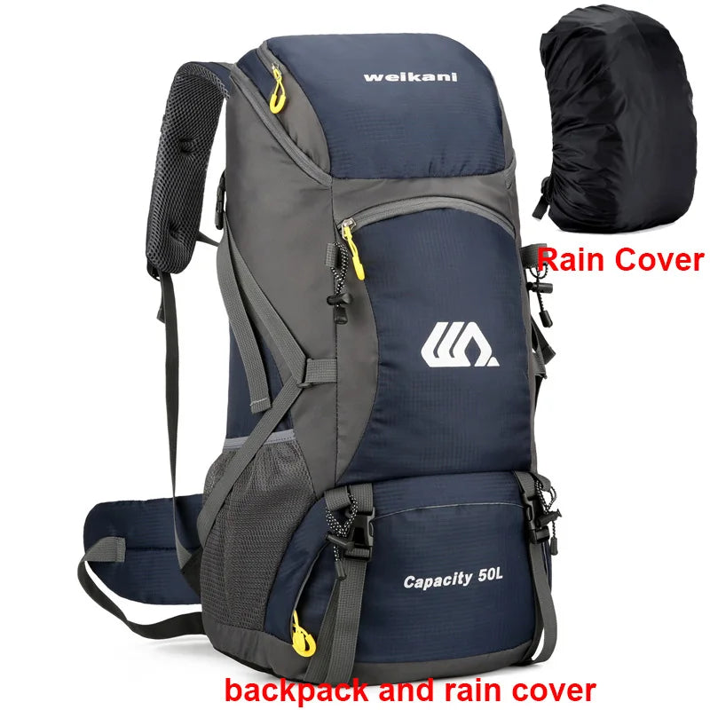 Waterproof 50L hiking backpack by FanzyMarket, ideal for camping, travel, and outdoor adventures for men and women.