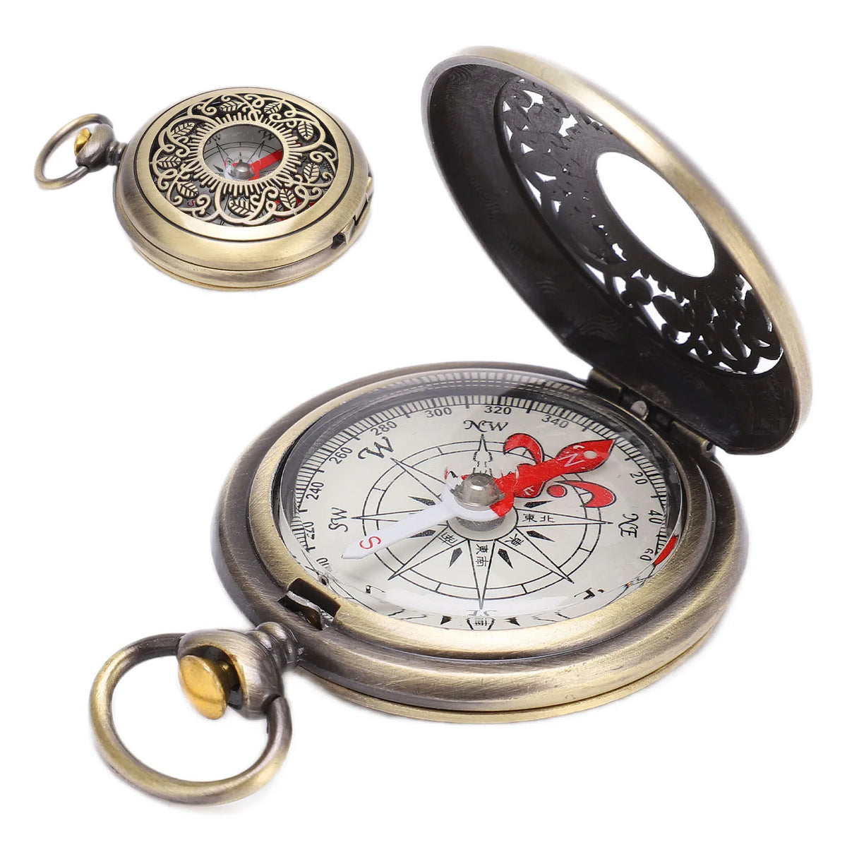 FanzyMarket brass pocket compass, portable hiking and camping navigation keychain with outdoor outdoor sports and camping gear.