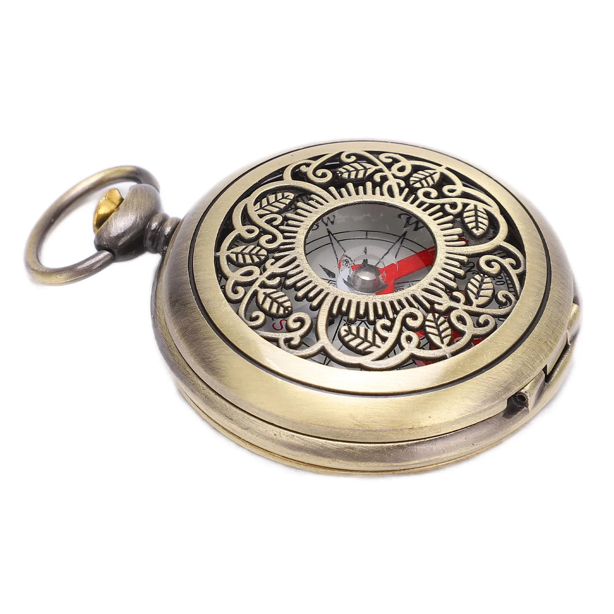 Brass pocket compass by FanzyMarket, portable outdoor navigation keychain for camping and hiking adventures.