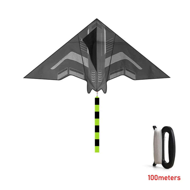 FanzyMarket 2m Delta aircraft kite with 16.4 ft tail, 100m line, foldable design, suitable for beach, camping, and outdoor fun.
