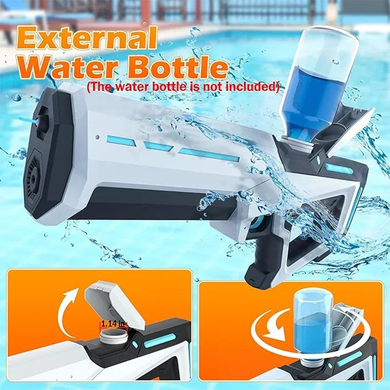 FanzyMarket electric water blaster for adults with LED flash, lithium battery, suitable for beach, pool, teens, and kids outdoor fun.