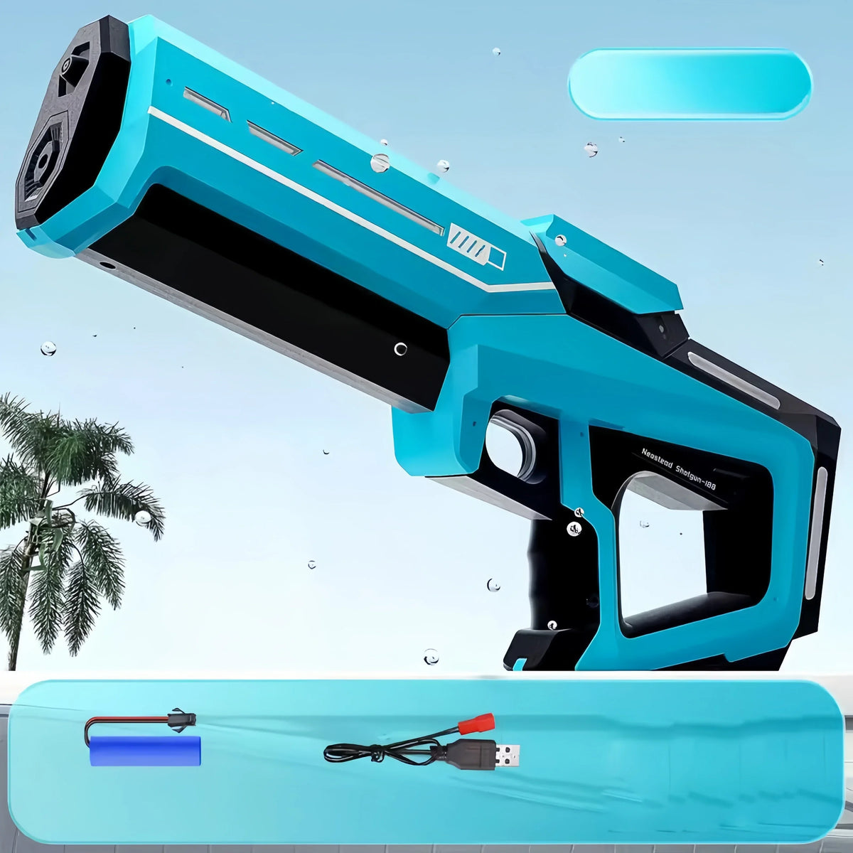FanzyMarket electric water blaster for adults, powerful automatic water gun with LED flash, lithium battery-powered for outdoor fun.