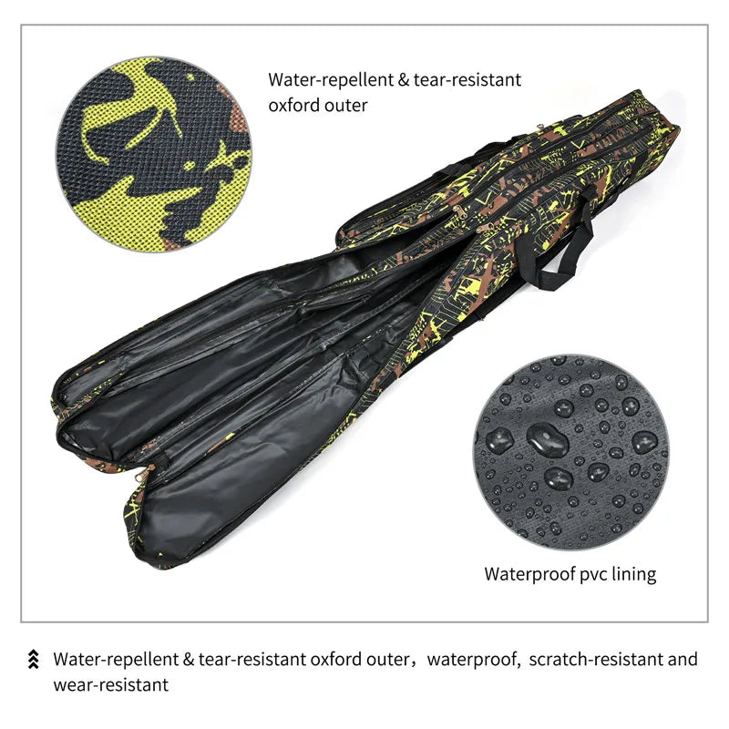 FanzyMarket 2-layer foldable sea fishing bag in 1.3m and 1.5m sizes, featuring double-shoulder straps and outdoor tackle storage.