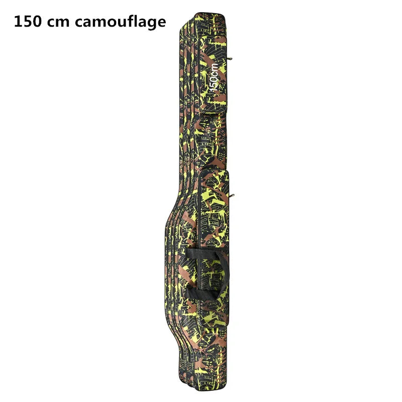 FanzyMarket 2-layer foldable sea fishing bag with double-shoulder straps, 1.3m or 1.5m, for outdoor tackle storage and fishing trips.