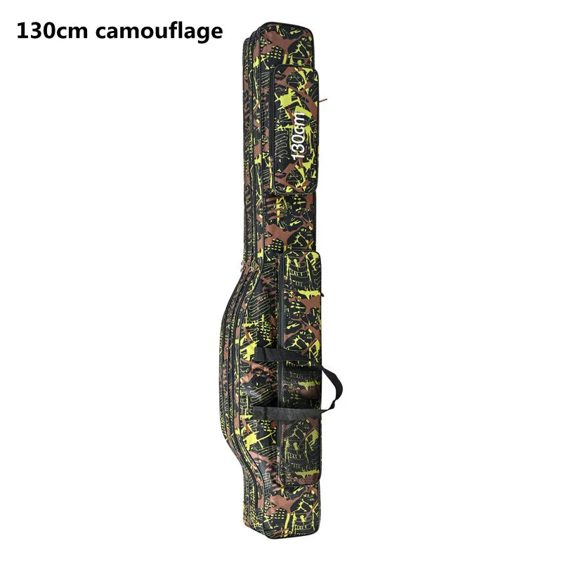 FanzyMarket 2-layer foldable sea fishing bag with double-shoulder strap, 1.3m or 1.5m length, for outdoor tackle storage and transport.