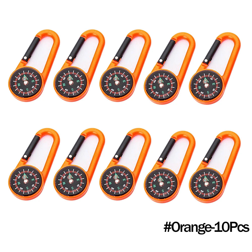 Mini compass carabiner keychain by FanzyMarket, ideal for camping and hiking, with survival and outdoor gear features.