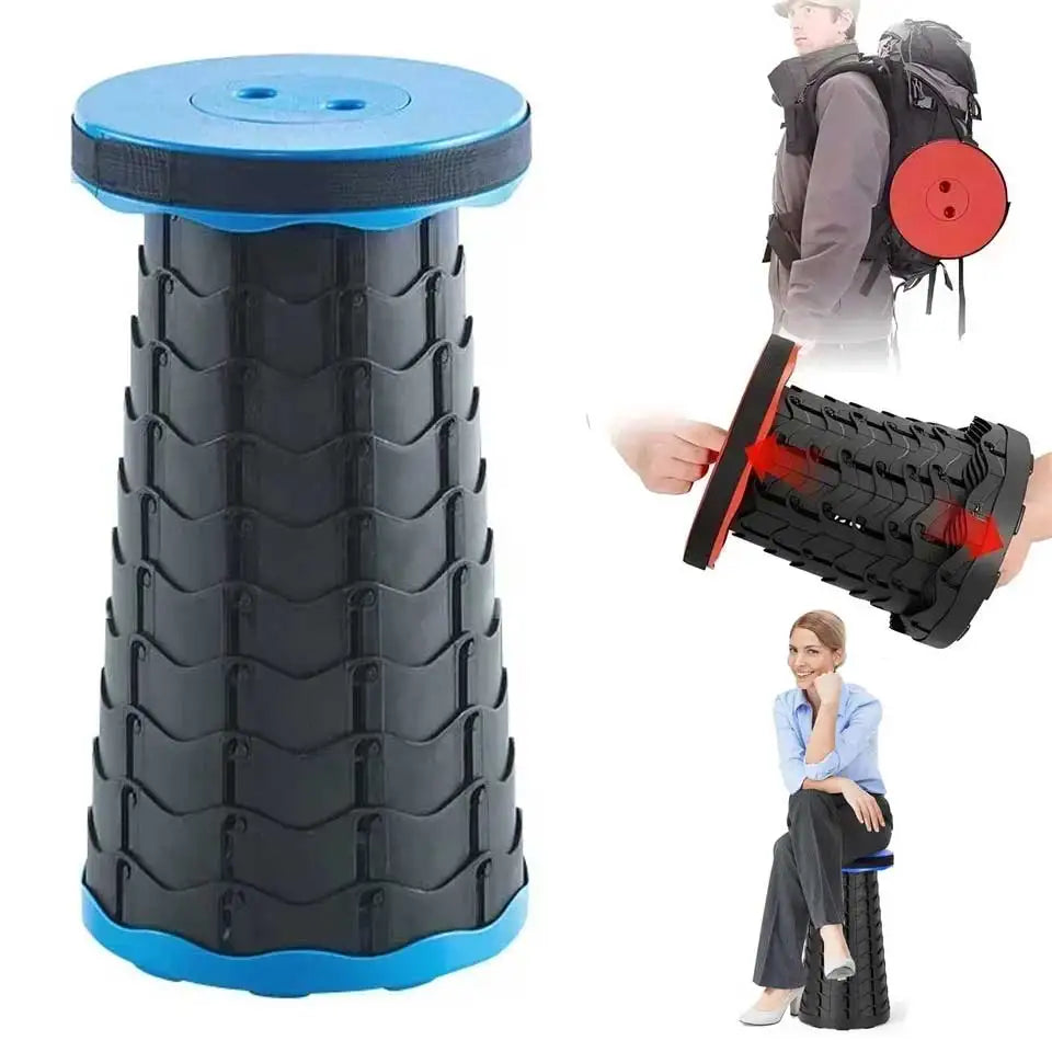 FanzyMarket portable folding telescopic camping and fishing stool with carry handle, supports up to 500 lb, lightweight plastic design.