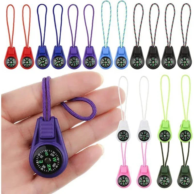 Blue mini tactical pocket compass keychain by FanzyMarket, ideal for camping, hiking, and outdoor survival adventures.