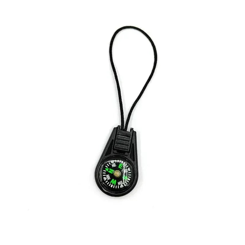 Blue mini tactical pocket compass keychain by FanzyMarket, ideal for camping, hiking, and outdoor travel navigation.