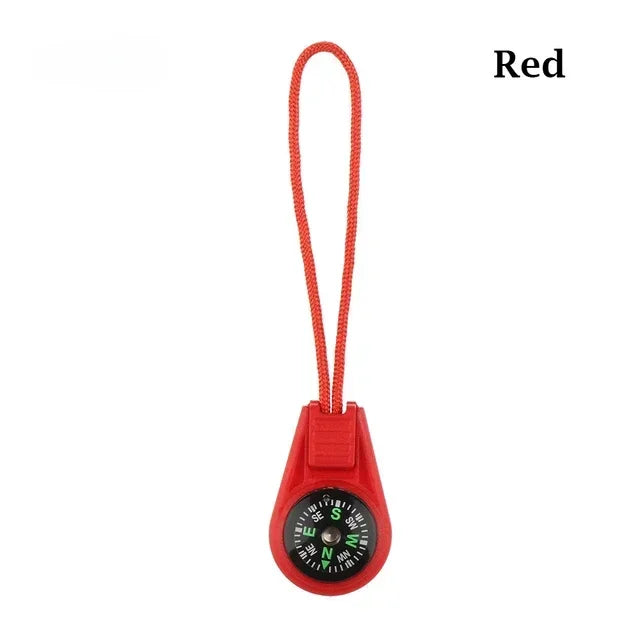 Blue mini tactical pocket compass keychain by FanzyMarket for camping, hiking, and outdoor travel survival navigation.