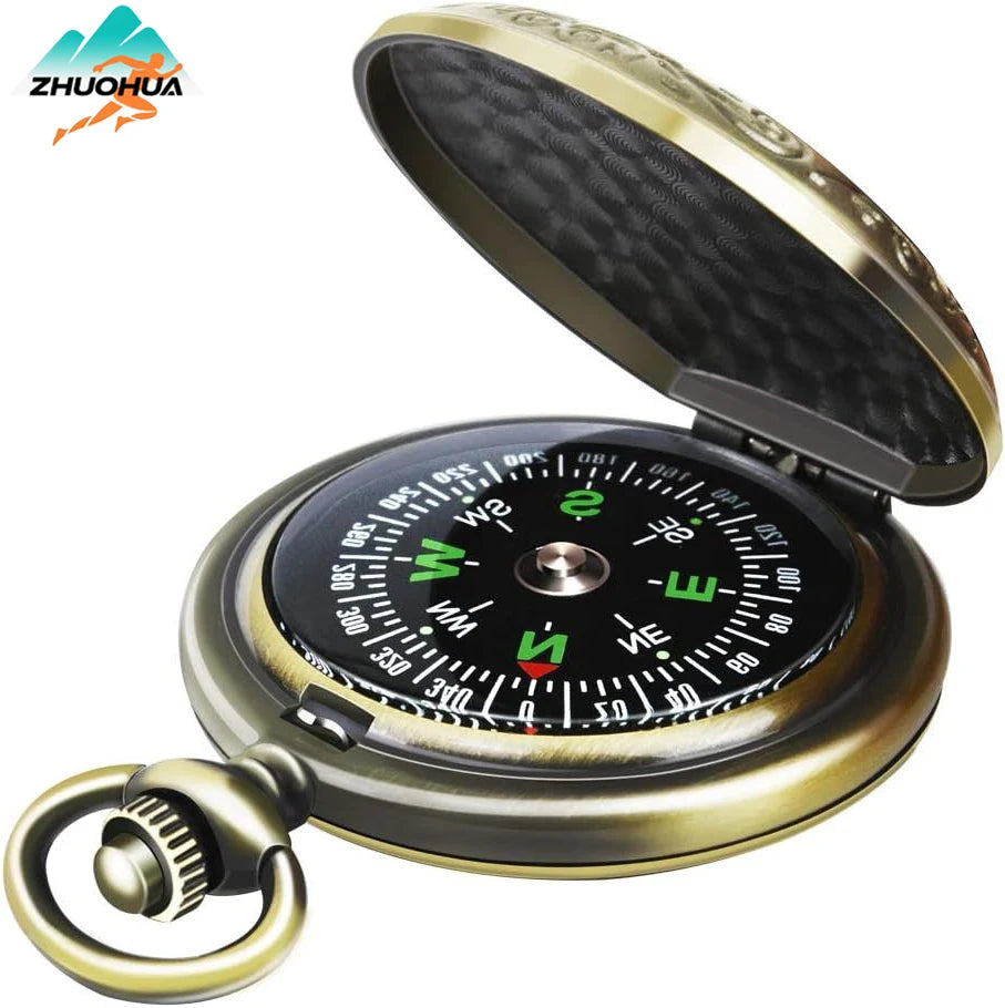 FanzyMarket lightweight waterproof bronze hiking compass for orienteering, camping, backpacking, and hunting outdoor navigation.