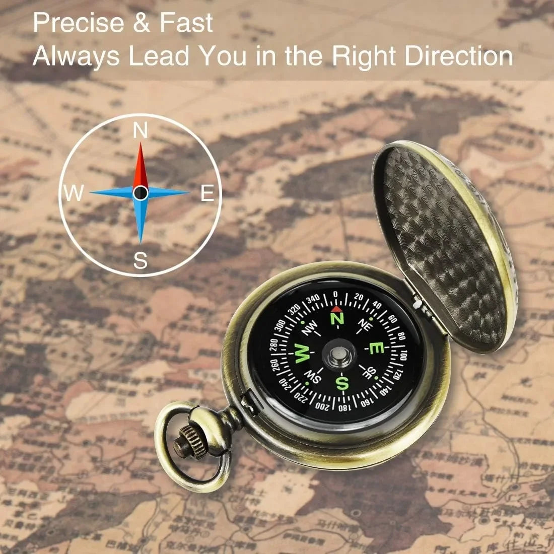 FanzyMarket waterproof hiking compass with bronze finish, lightweight design for orienteering, camping, backpacking, and hunting outdoor activities.