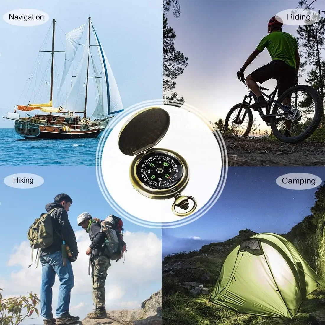 FanzyMarket waterproof lightweight bronze hiking compass for orienteering, camping, backpacking, and hunting outdoor activities.