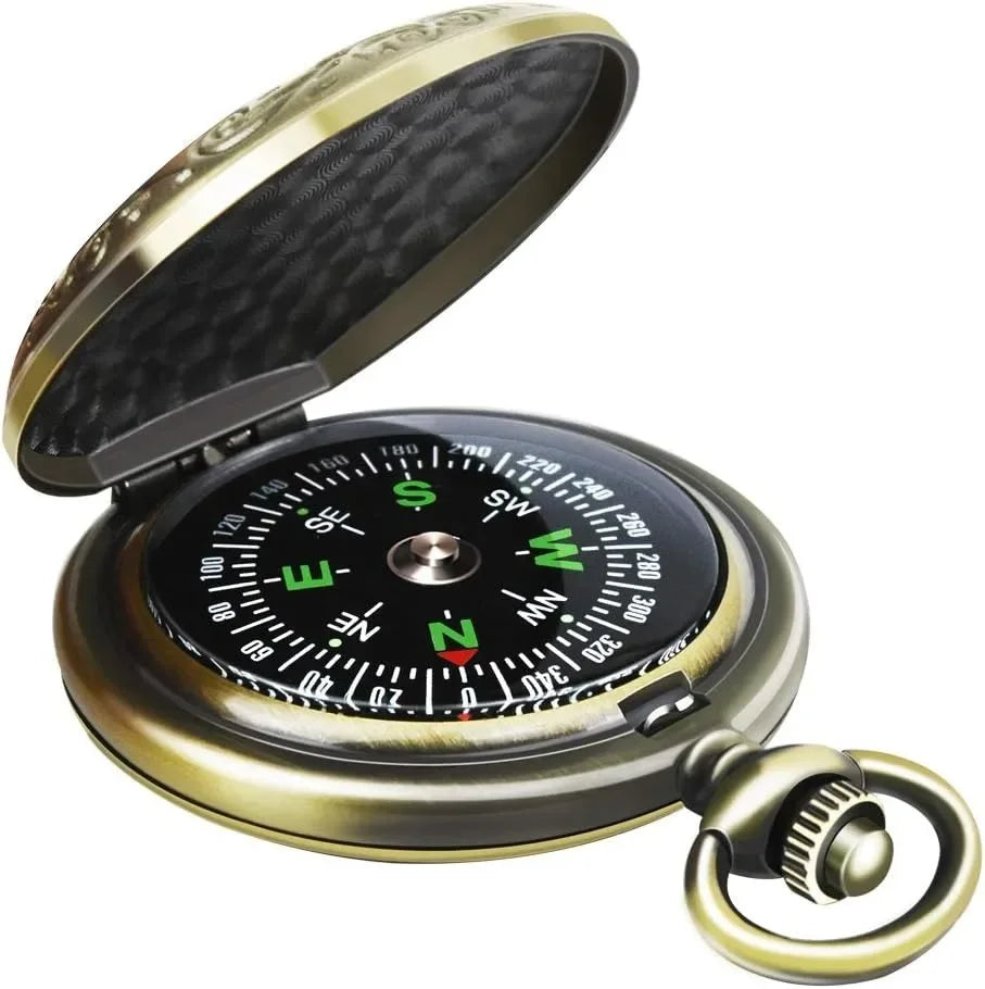 FanzyMarket waterproof bronze hiking compass for orienteering, camping, backpacking, and hunting with clear directional markings.