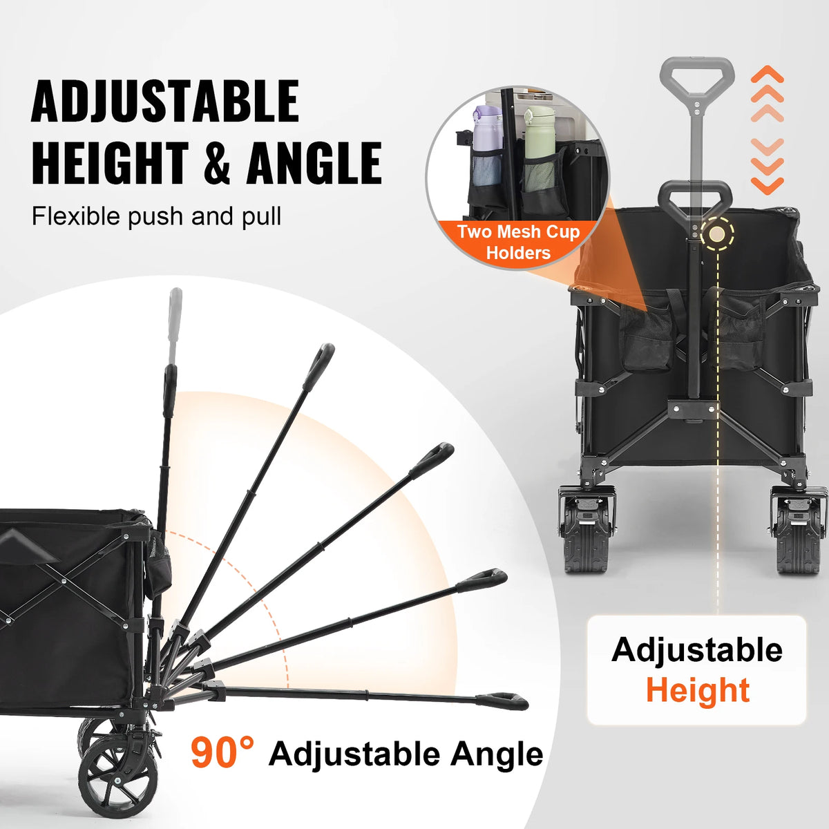 FanzyMarket collapsible folding wagon cart with all-terrain wheels, drink holder, and storage pockets for beach and camping outdoor activities.