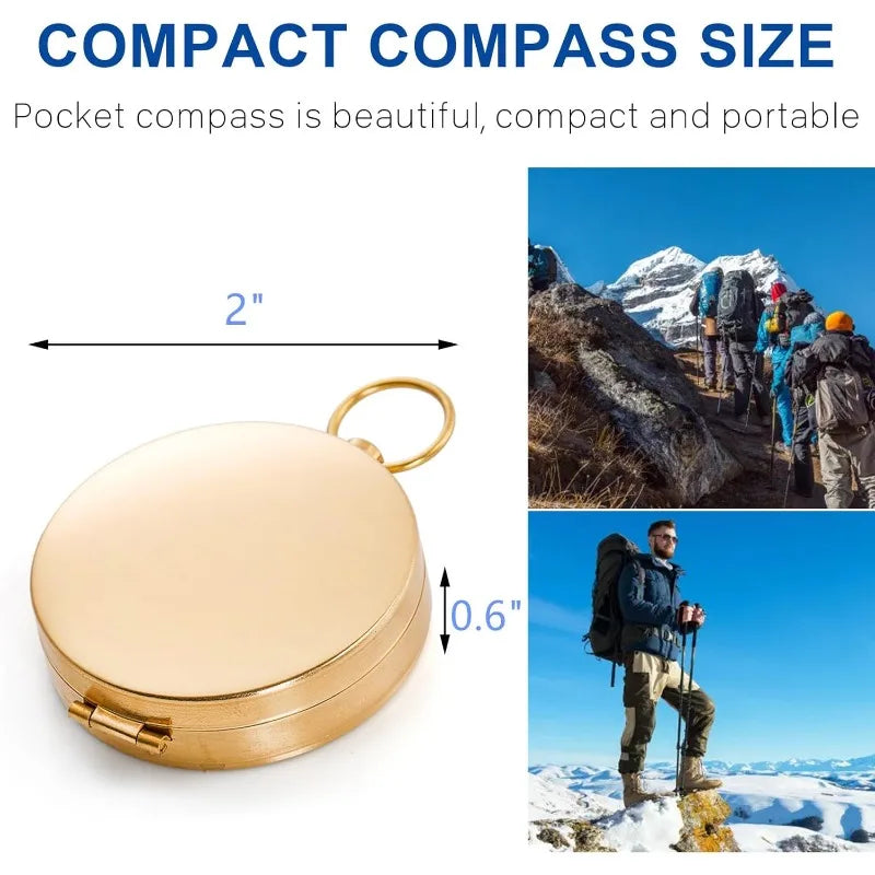 FanzyMarket copper pocket compass with glow-in-the-dark navigation, waterproof design, 2x2 inch size, includes lanyard for outdoor use.