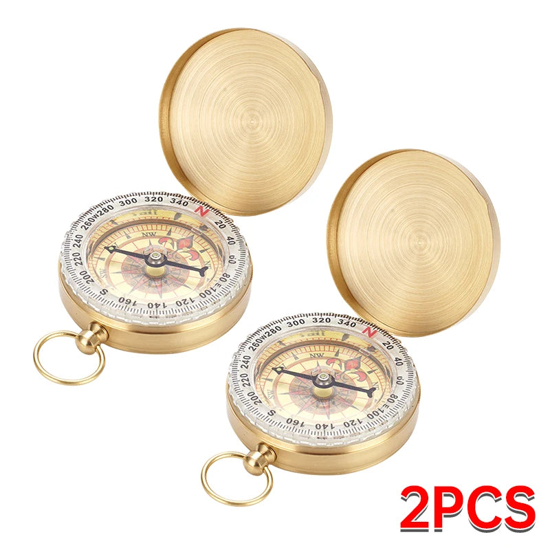FanzyMarket copper pocket compass with glow-in-the-dark navigation, waterproof design, 2x2 inch size, includes lanyard for outdoor use